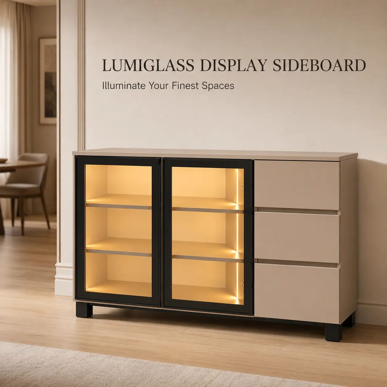 Lumiglass display sideboard by INZONE WOODLAB